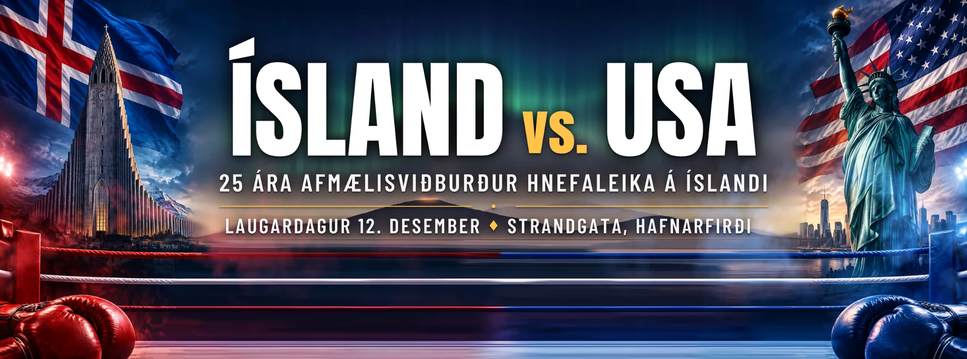 ÍSLAND vs. USA – 25 ára afmælisviðburður hnefaleika á Íslandi, laugardagur 12. desember, Strandgata, Hafnarfirði